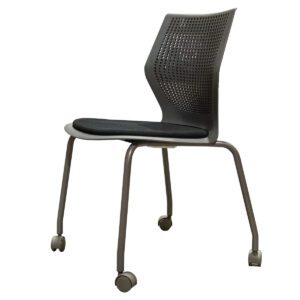 Knoll MultiGeneration Series Mobile Stacking Chair In Grey W/ Black Cushion Seat