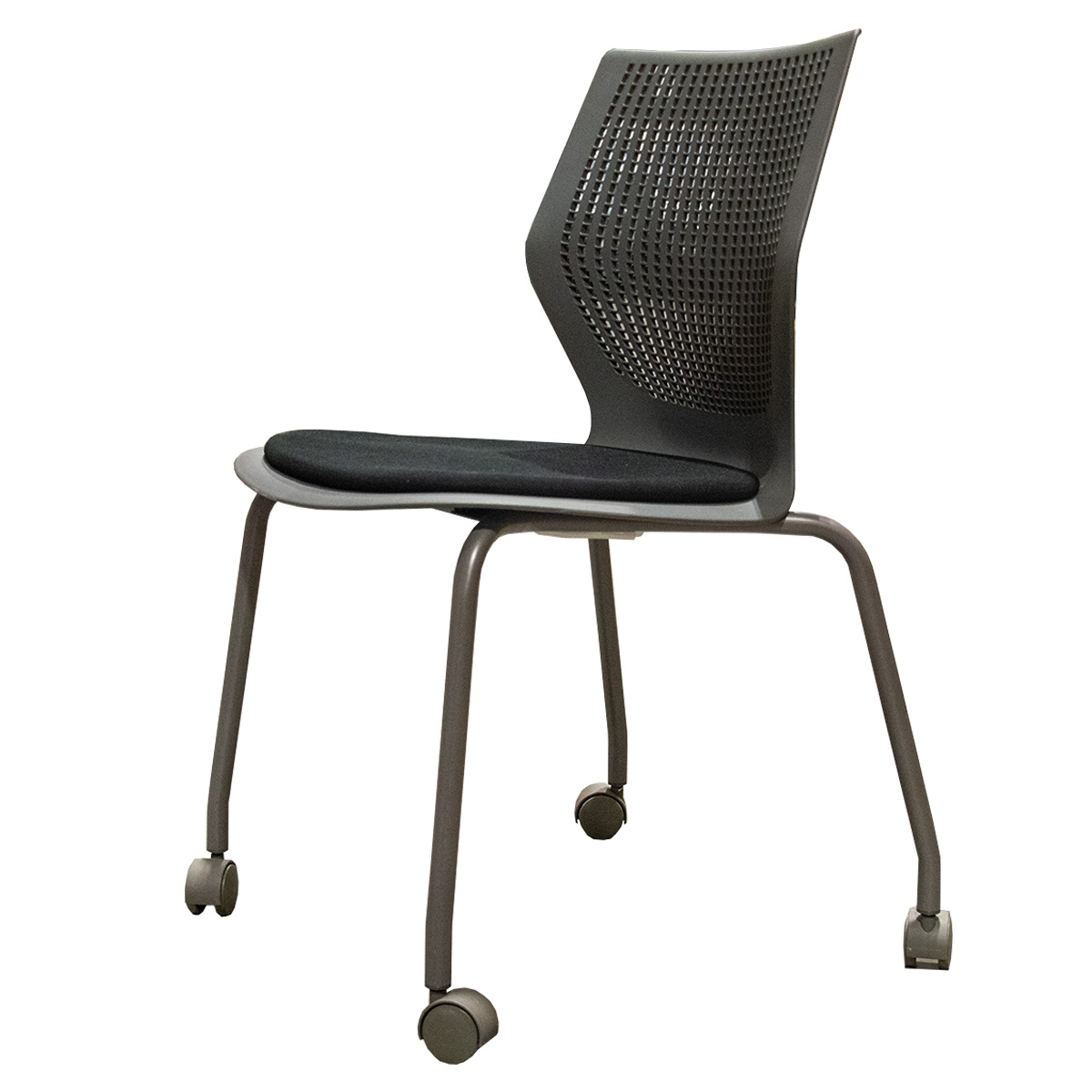 Knoll MultiGeneration Series Mobile Stacking Chair In Grey W/ Black Cushion Seat