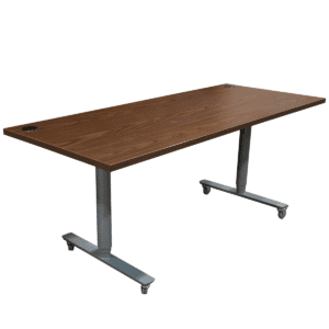 Used 72' W Corporate Walnut Mobile Height Adjustable Desk W/ Grey Legs