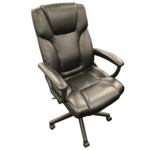 Used Executive Bonded Leather High-Back Chair In Black Model: 494128 Furnish your office with this Executive Vinyl High-Back Conference Chair in Black. Whether you're working from home or in a corporate environment, this chair offers reliable comfort and functionality to help you tackle your tasks. Its straightforward design is practical and suits a variety of office settings. The adjustable seat and swiveling design provide convenience, while the bonded leather upholstery adds a touch of professionalism. Tested for durability and designed for everyday use, this chair is a practical choice for any workspace.