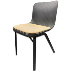 Used Black Ribbed Back Guest Chair with Tan Upholstered Seat The Used Black Ribbed Back Guest Chair with Tan Upholstered Seat provides seating for guests, visitors, and employees. Featuring a contoured ribbed backrest, cushioned tan fabric seat, and four-leg base, this chair offers support for everyday seating needs. Key Features: Contoured black ribbed backrest for seated support Tan upholstered cushioned seat for comfort Four-leg base with armless construction Dimensions: 18" W × 19" D × 31" H Recommended Use: This used guest chair could be commercial or residential. Recommended for reception areas, waiting rooms, meeting spaces, dining areas, and guest seating.