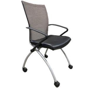 99 Grey Mesh Back With Black Vinyl Seat Nesting Chair On Casters