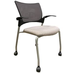 9 to 5 Seating Black Mesh Back Guest Chair With Tan Patterned Upholstered Seat On Casters