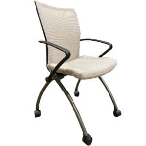 99 White Mesh Back & Upholstered White Pattern Seat Nesting Chair On Casters