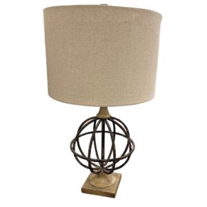 Black Circular Wire Lamp W/ Tan Lamp Shade