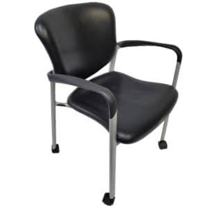 Haworth Black Vinyl Guest Chairs With Arms & Casters