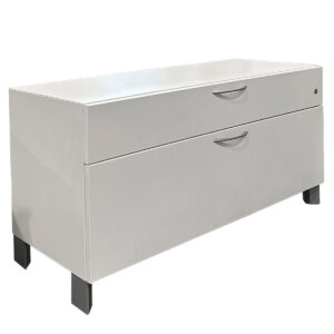 Gallery Used Allsteel 58" W White Height Adjustable Desk With Credenza & Wardrobe