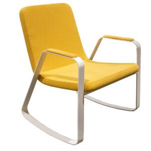 Arcadia Rocking Lounge Chair In Yellow Whether you're curling up with a good book or unwinding after a long day, the Arcadia Rocking Lounge Chair promises a delightful blend of style and relaxation. Upgrade your seating space with this eye-catching piece that exudes both charm and comfort. Dimensions: 26"Wx28"Dx32"H