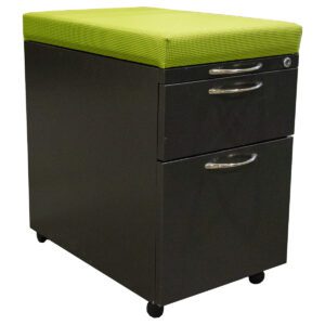 Introducing the AIS Dark Grey Mobile Pedestal with Green Cushion Topper, a versatile and space-efficient storage solution for any modern workspace. With dimensions of 15"W x 22.5"D x 23.5"H, this pedestal offers ample room for documents and supplies while its mobile design ensures easy access and mobility. The addition of a vibrant green cushion topper adds comfort and style, making it perfect for impromptu seating or as a footrest. Upgrade your office with this sleek and functional pedestal.