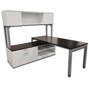 Gallery Used 72"W Two-Tone L-Shape Desk W/ Hutch – White & Espresso
