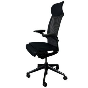 Gallery Used Haworth Black Mesh-Back Conference Chair with Lumbar Support & Black Upholstery