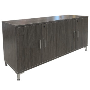 Used 62" W Gray Woodgrain Credenza This credenza provides additional storage and organization for offices, featuring a durable laminated gray woodgrain finish that complements various workspaces. Dimensions: 61.1/2"W x 20"D x 28.1/2"H Ideal for offices needing extra storage and surface space.