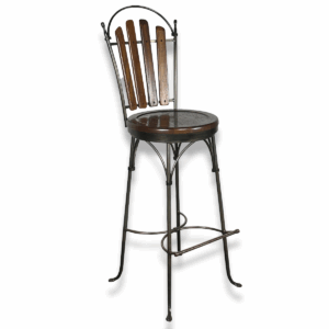 Used Traditional Wooden Swivel Stool with Metal Frame