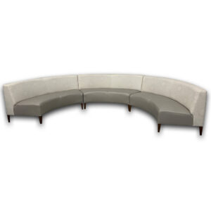 Used Curved Modular Lounge Seating The Used Curved Modular Lounge Seating offers comfortable, space-defining seating for reception areas, healthcare facilities, and collaborative environments. This three-piece modular configuration creates a sweeping curved layout that encourages conversation while providing a welcoming place for guests to relax. Three-piece modular design creates a curved seating arrangement Patterned upholstered back with contrasting upholstered seat Solid wood legs with commercial-grade construction Dimensions (Per Section): 75" W × 30" D × 29.5" H Seat: 59" W × 19" D Seat Height: 15" H Mainly for commercial use, this used curved modular lounge seating is ideal for reception areas, healthcare waiting rooms, hotel lobbies, educational facilities, and collaborative lounge spaces where comfortable, space-efficient seating is desired.