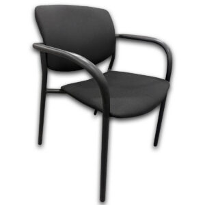 Used Black Upholstered Guest Chair The Used Black Guest Chair provides comfortable seating for reception areas, conference rooms, and private offices. Its padded seat and back, combined with a durable metal frame and integrated armrests, make it a practical choice for everyday guest seating.
