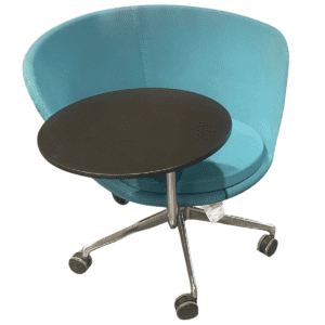 Blue Upholstered Mobile Chair W/ Tablet Arm