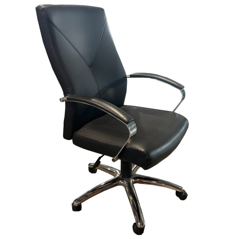 Used Boxero Executive High-Back Chair with Chrome Frame This executive high-back conference chair is reliable and comfortable; this chair is the perfect addition needed to make your time at the workplace comfortable and enjoyable. High-back design for comfort and posture support Vinyl upholstery Chrome frame  Fixed padded arms Dimensions: 24"W x 24"D x 42"H Perfect for executive offices, conference rooms, and professional workstations.