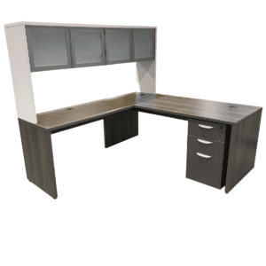 Global 72" W L-Shape Desk W/ Hutch & Mobile Box, Box, File Pedestal