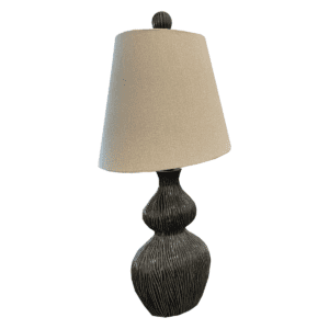 Black Ceramic Lamp W/ Down Flowing Lines Tan Shade