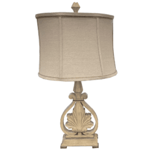 Off-White Lamp W/Center Flower Design & Tan Lamp Shade