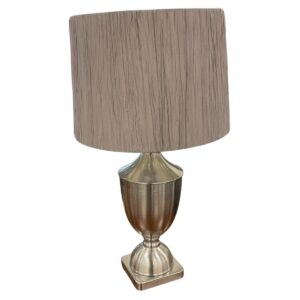 Chrome Style Lamp W/ Wood Grain Lamp Shade