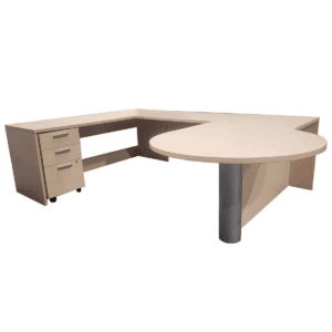 72" White Maple Laminated P-Top Desk W/ Mobile Box, Box, File Pedestal LH