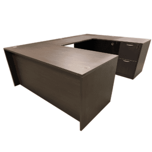 Espresso U-Shape Desk W/ Box, Box, File & File, File Pedestal RH