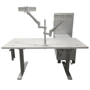 Gallery Used Allsteel 58" W White Height Adjustable Desk With Dual Monitor Arms & Storage