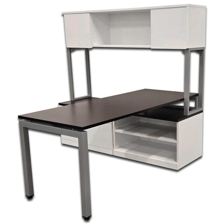 Used 72"W Two-Tone L-Shape Desk With Hutch – White & Espresso