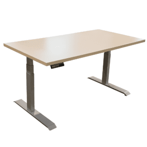 Used 57" W Workrite Height Adjustable Desk. Effortlessly switch between sitting and standing with memory save height positions. Modern silver frame. Perfect for your office. Dimensions: 57"W x 30"D x 22.5"-48.5"H