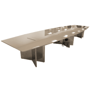 Used 18' Glass Boat Shape Glass Conference Table W/ Chrome Base