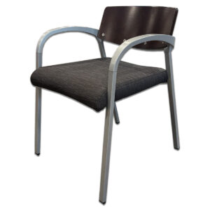Used National Aurora Guest Chair - Wood Back, Gray Fabric Seat & Powder-Coated Gray Frame  Comfortable and durable guest chair featuring a warm wood backrest, cushioned gray upholstered seat, and sturdy powder-coated gray metal frame with fixed arms. Offers a clean, modern aesthetic that fits in reception areas, private offices, or collaborative spaces. Condition: Used, excellent condition Finish: Natural wood back, gray seat upholstery Frame: Powder-coated gray metal Arms: Fixed Dimensions: 24″W x 24″D x 30″H Ideal for reception areas, private offices, conference rooms, or as extra seating in multipurpose workspaces.