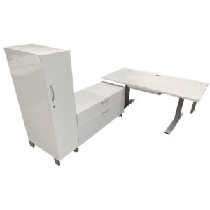 Gallery Used Allsteel 58" W White Height Adjustable Desk With Credenza & Wardrobe