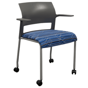 used Steelcase Move Guest Chair On Casters W/ Fixed Arms / Pattern Blue Upholstered Seat