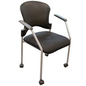 Used Black Stacking Chair W/ Casters & Silver Frame
