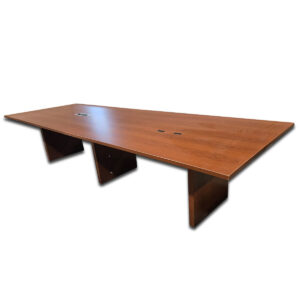 Used 12' W Rectangle Conference Table - Cherry This 12' conference table offers a spacious meeting surface with built-in power and a professional cherry laminate finish ideal for large conference or executive settings. 12' rectangular table with integrated power grommets Cherry laminate surface with matching base panels Built In power Seats 10–12 people comfortably Dimensions: 144"W x 48"D x 29"H Perfect for executive meeting rooms, boardrooms, and collaborative workspaces.