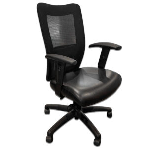 Used National Mix-It Mesh-Back Task Chair – Black Ergonomic task chair designed for all-day comfort with breathable black mesh back, cushioned black fabric seat, and a wide range of adjustments for personalized support.  Black mesh with adjustable lumbar support Seat: Black fabric with seat slide adjustment  Tilt lock with adjustable tensioner  Seat height, arm height & width Dimensions: 26-29 ″W x 25-26″D x 39 - 43" H  Ideal for private offices, workstations, or collaborative environments.