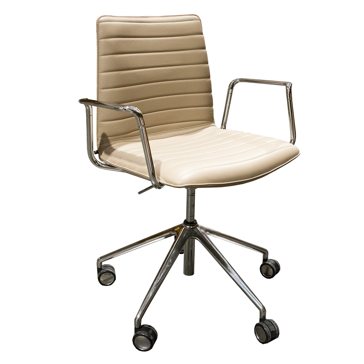 Used Andreu World Flex Corporate Multipurpose Vinyl Chair In Beige W/ Chrome Arms & Base