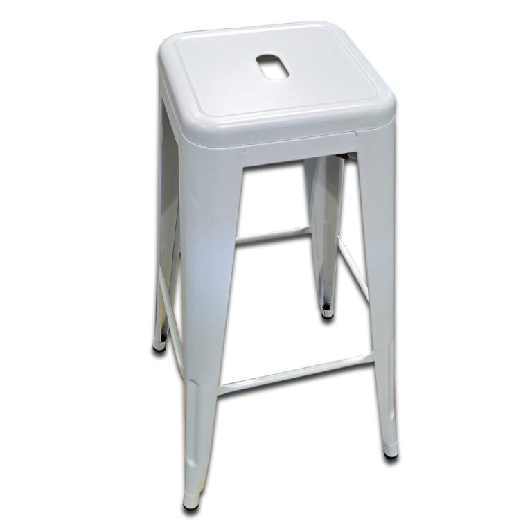 Used 12" W Light Grey Metal Stool  This sturdy all-metal stool offers a compact, modern seating solution ideal for collaboration tables, break areas, or high-top work surfaces. All-Metal Frame with square seat Built-in footrest for added comfort Stackable design for easy storage Dimensions: 12"W x 12"D x 31"H Perfect for offices, breakrooms, or collaborative spaces requiring durable, space-efficient seating.