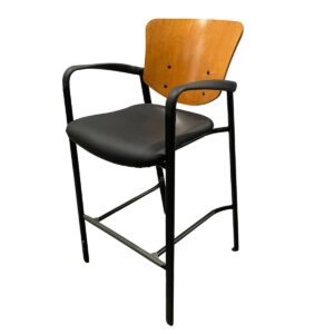 Haworth Black Bristo Stool W/ Black Vinyl Seat & Wood Back