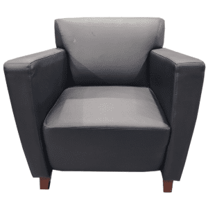 Black Vinyl Club Chair W/ Mahogany Feet