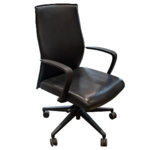 Compel Black Vinyl Conference Chair with Loop Arms. Designed for comfort and style, this chair is perfect for any conference room or office space. Featuring sleek black vinyl upholstery and loop arms.  Dimensions:  23"w x 24"D x 43"H