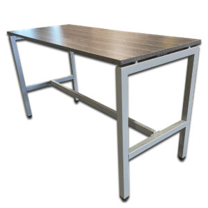 Used 72' W Grey Woodgrain Collaboration Table  This collaboration-height table offers a durable surface and open design ideal for standing meetings, project spaces, or break areas. Its clean, modern lines complement a variety of work environments. Rectangular high-top design for collaborative work Durable laminate surface with grey woodgrain finish Sturdy metal frame in silver powder-coated finish Integrated crossbar for added stability Dimensions: 72"W x 30"D x 41"H Perfect for offices, huddle areas, and shared spaces needing a sturdy meeting surface.