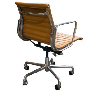 Gallery Used Herman Miller Eames Aluminum Group Tan Leather Mid Back Conference Chairs