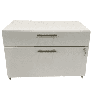 30" W White Two Drawer Lateral File W/ Silver Pull Handles