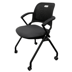 Black Nesting Chair W/ Grey Upholstered Seat W/ Casters & Arms