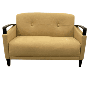 Office Star Upholstered Yellow Two Seater Sofa W/ Espresso Arms and Legs