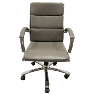 Gallery Executive Mid-Back Conference Chair In Grey Vinyl W/ Chrome Frame
