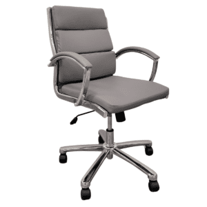 Grey Vinyl Mid-Back Segmented Conference Chair W/ Chrome
