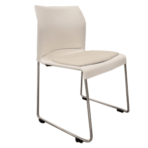 White Stacking Side Chair W/ Padded Seat & Chrome Frame